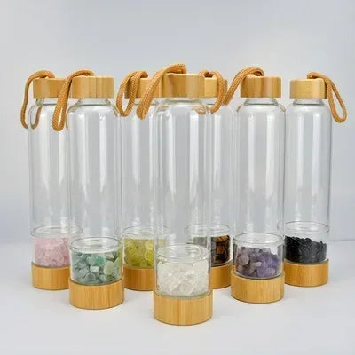 Crystal-Infused Glass Water Bottle-Hydrate & Align